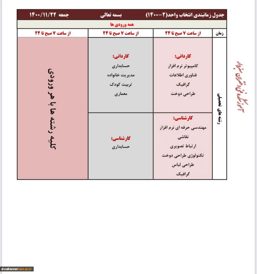 اطلاعیه شماره یک انتخاب واحد نیمسال دوم 1400 5